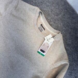 Bench Urbanwear Mens XL Waffle Knit Crewneck Sweatshirt Oatmeal Beige Tencel New